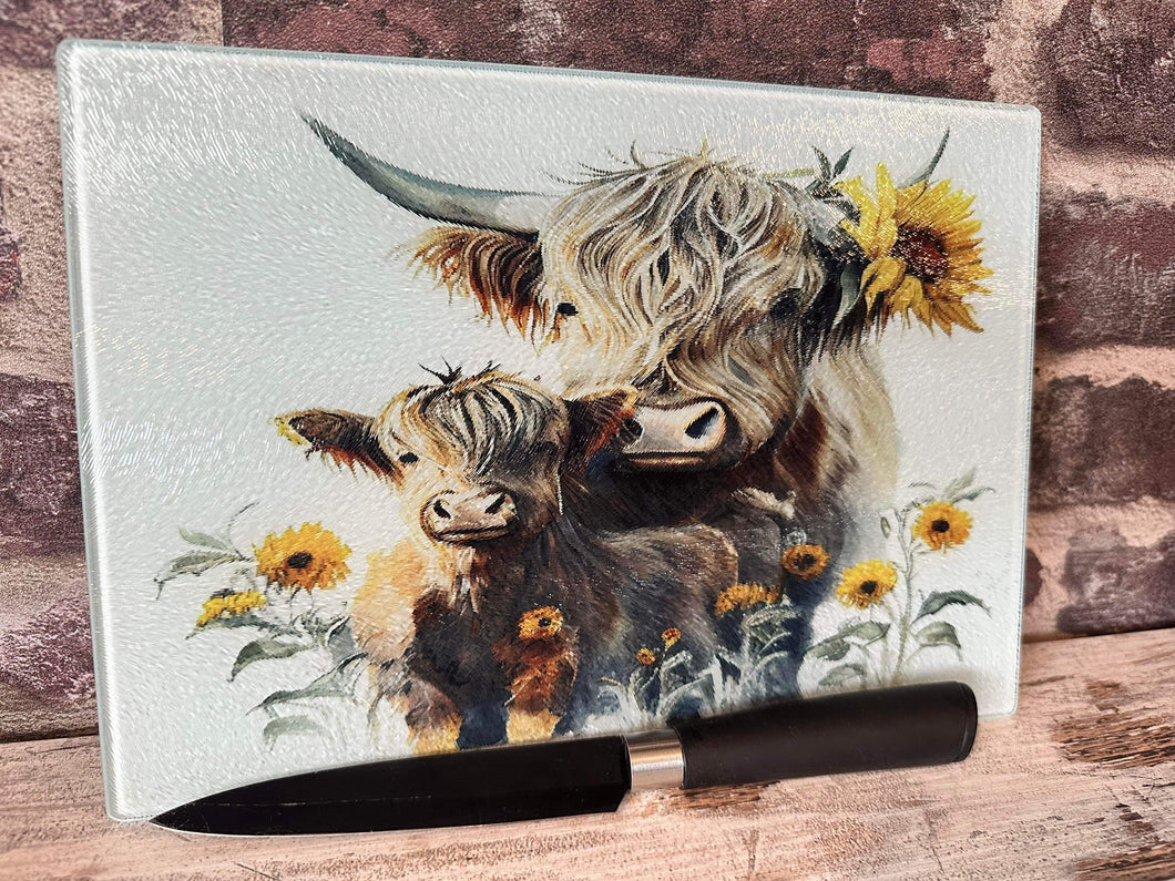 Glass Chopping Board - Sunflower Mum & Calf