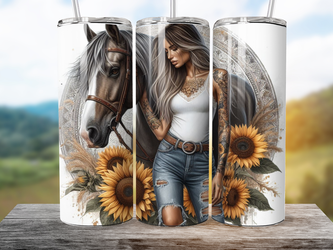 Mandala Sunflower Horse Tumbler