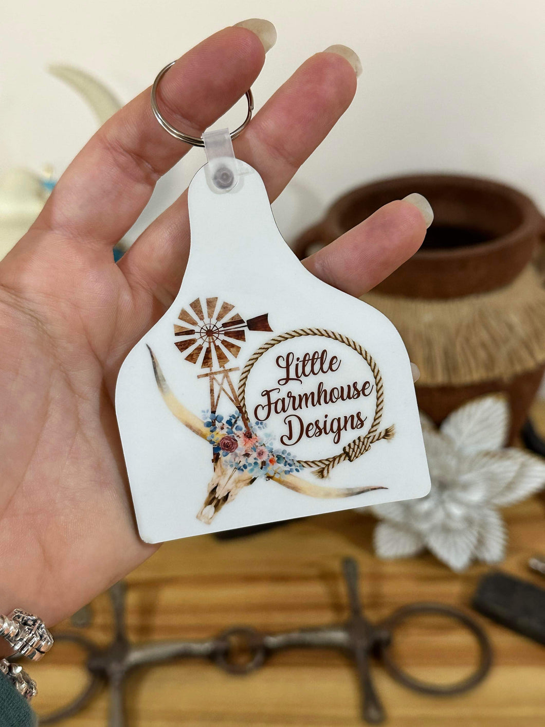 Little Farmhouse Designs Logo  - Cow Tag Keyring