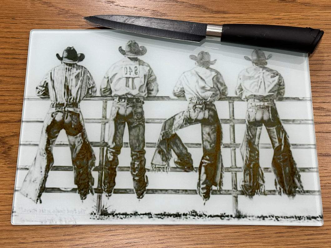 SALE - Glass Chopping Board - Cowboys