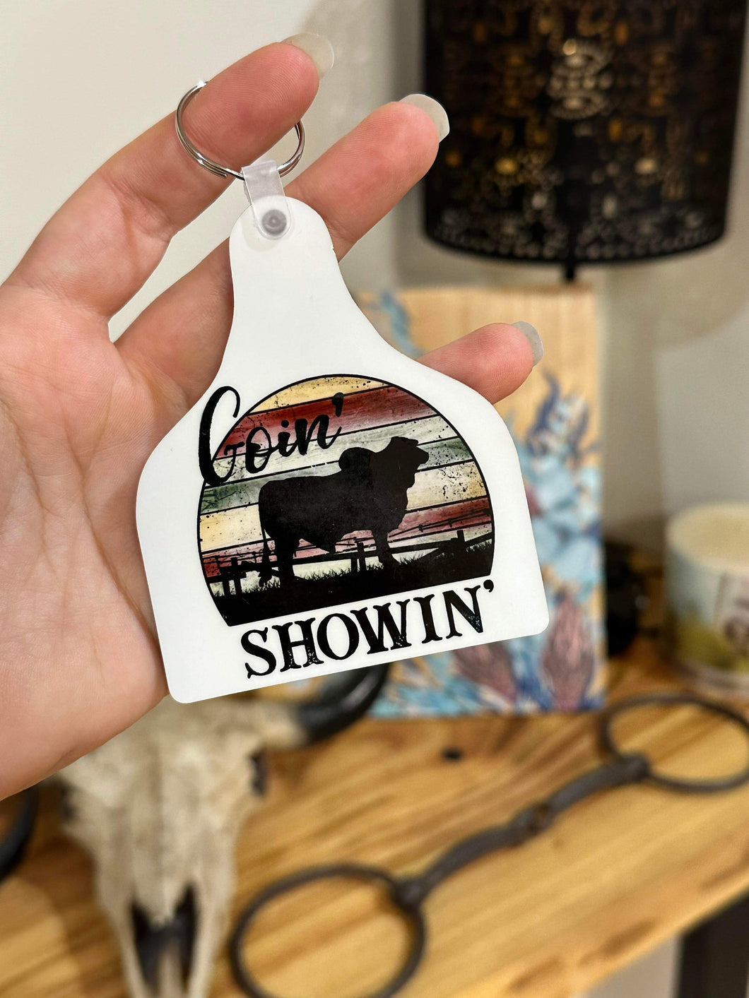 Goin’ Showin’ - Cow Tag Keyring