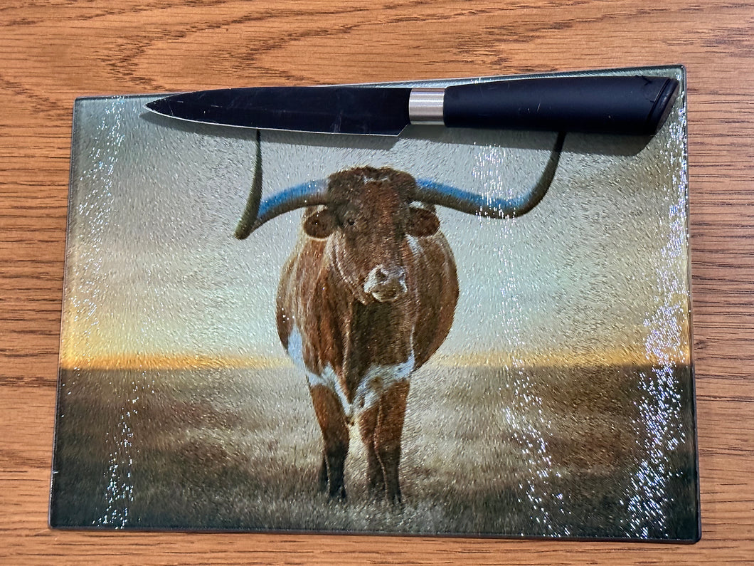 SALE - Glass Chopping Board - Longhorn