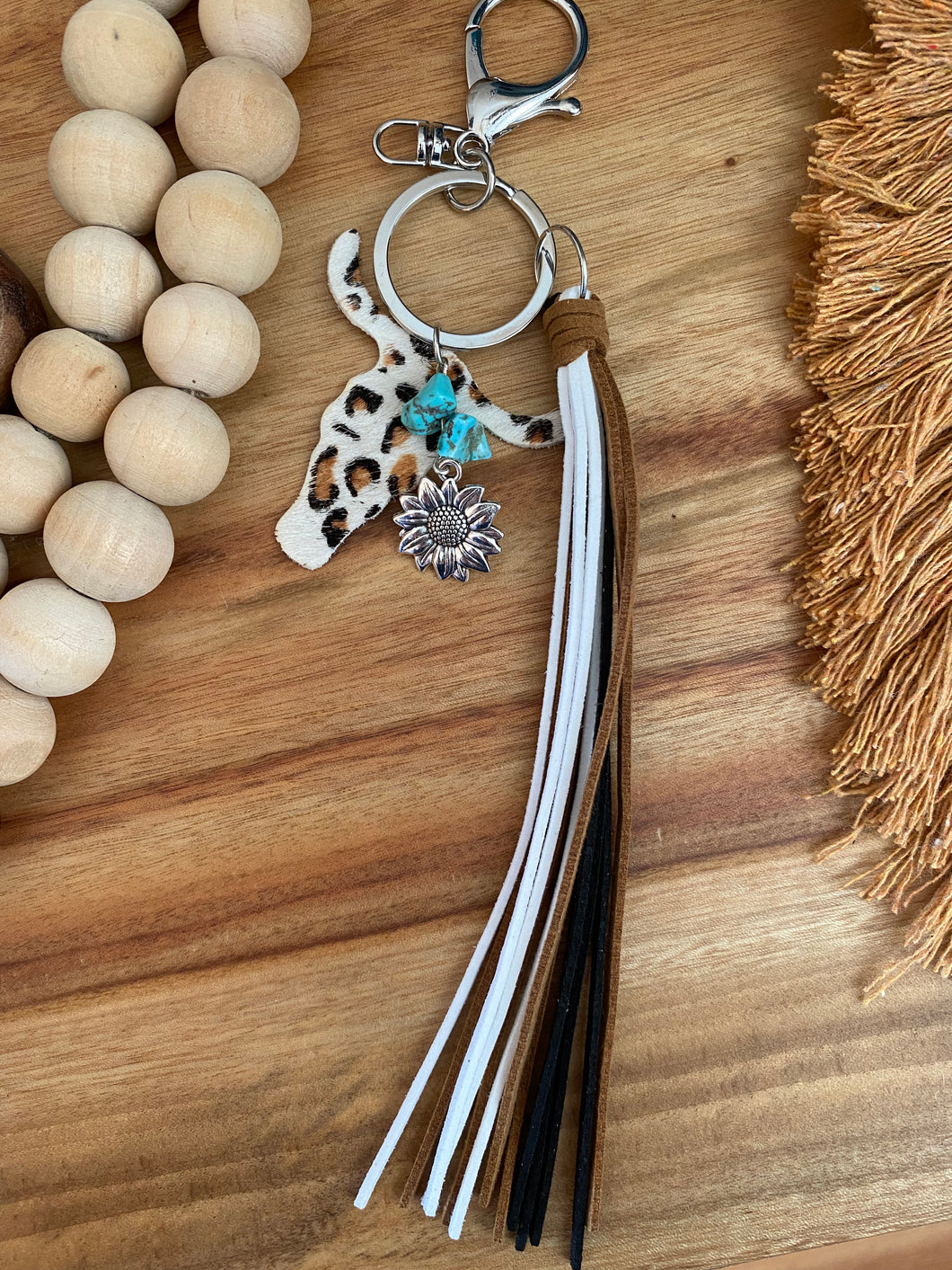 Tassel Keyring - Leopard Cowhide