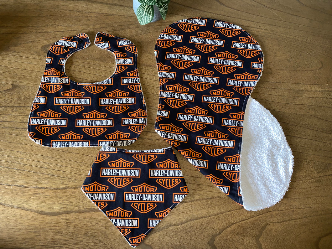 3 Piece Bib & Burp Set - Harley Davidson