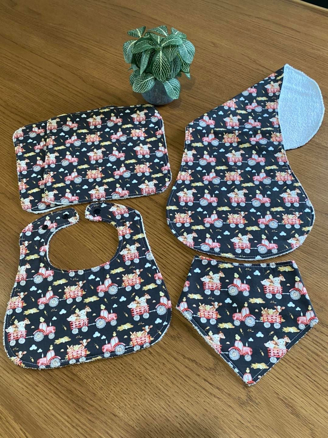 Bib, Burp & Wash Cloth Set - Farm