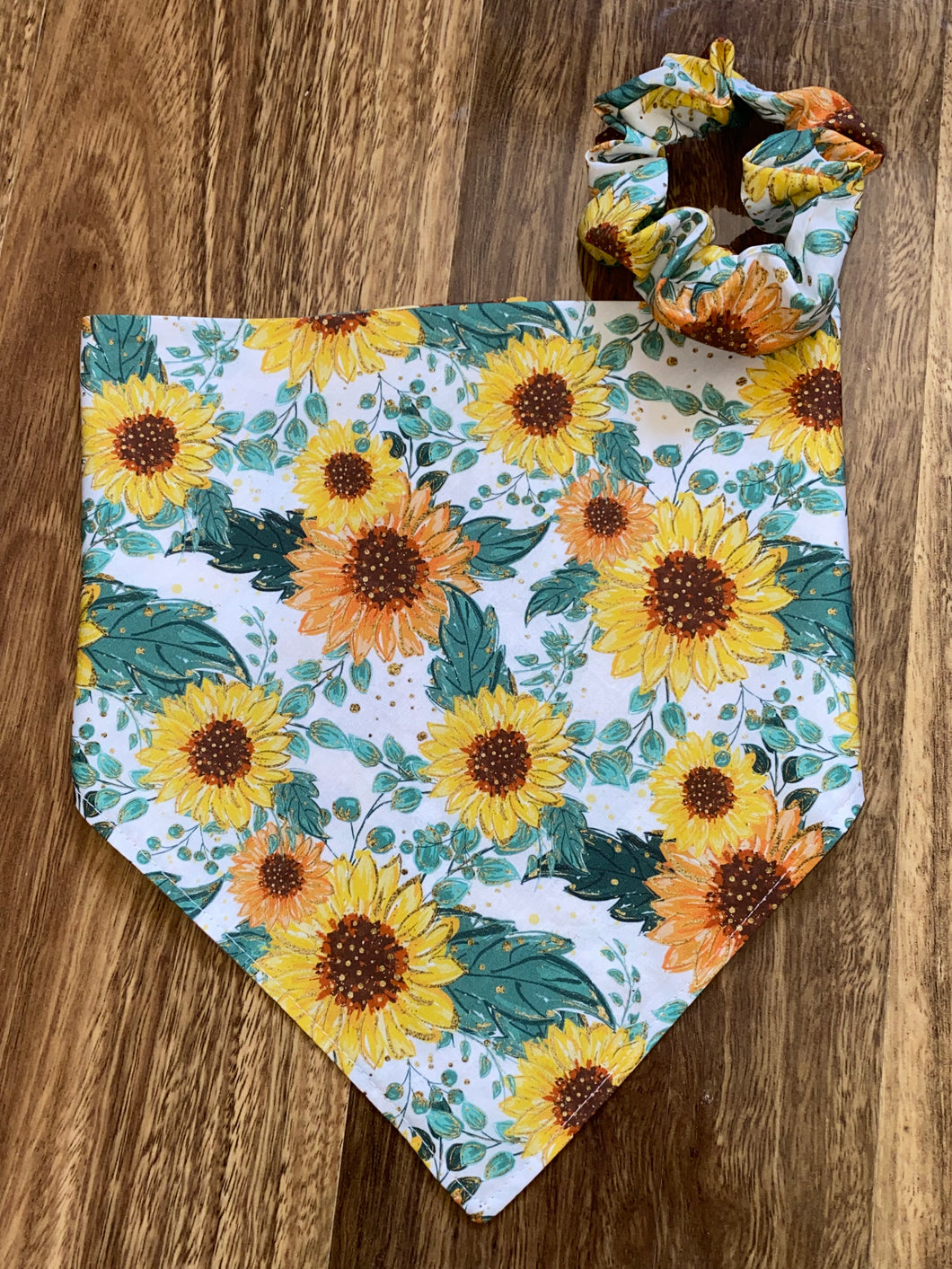 Neck Scarf & Scrunchie - Orange & Yellow Sunflower