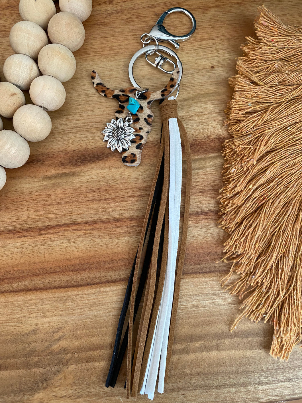 Tassel Keyring - Brown Leopard Cowhide