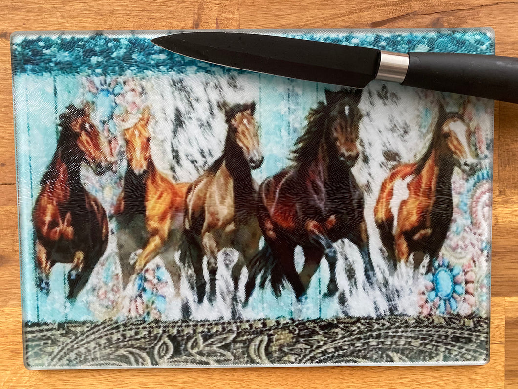 Glass Chopping Board - Horses